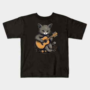 Rockin' Feline: Cat Playing Guitar Design Kids T-Shirt